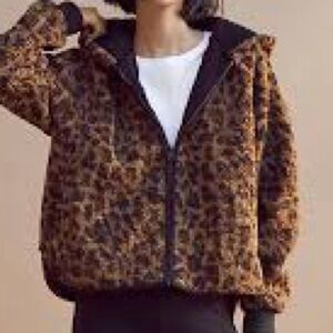 Loft Lou & Grey Cheetah Leopard Print Sherpa Zip up Jacket Size S